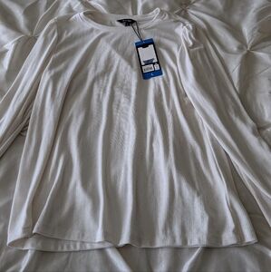 Well Worn Elegant White Women's Top With Rouched Shoulder Detail